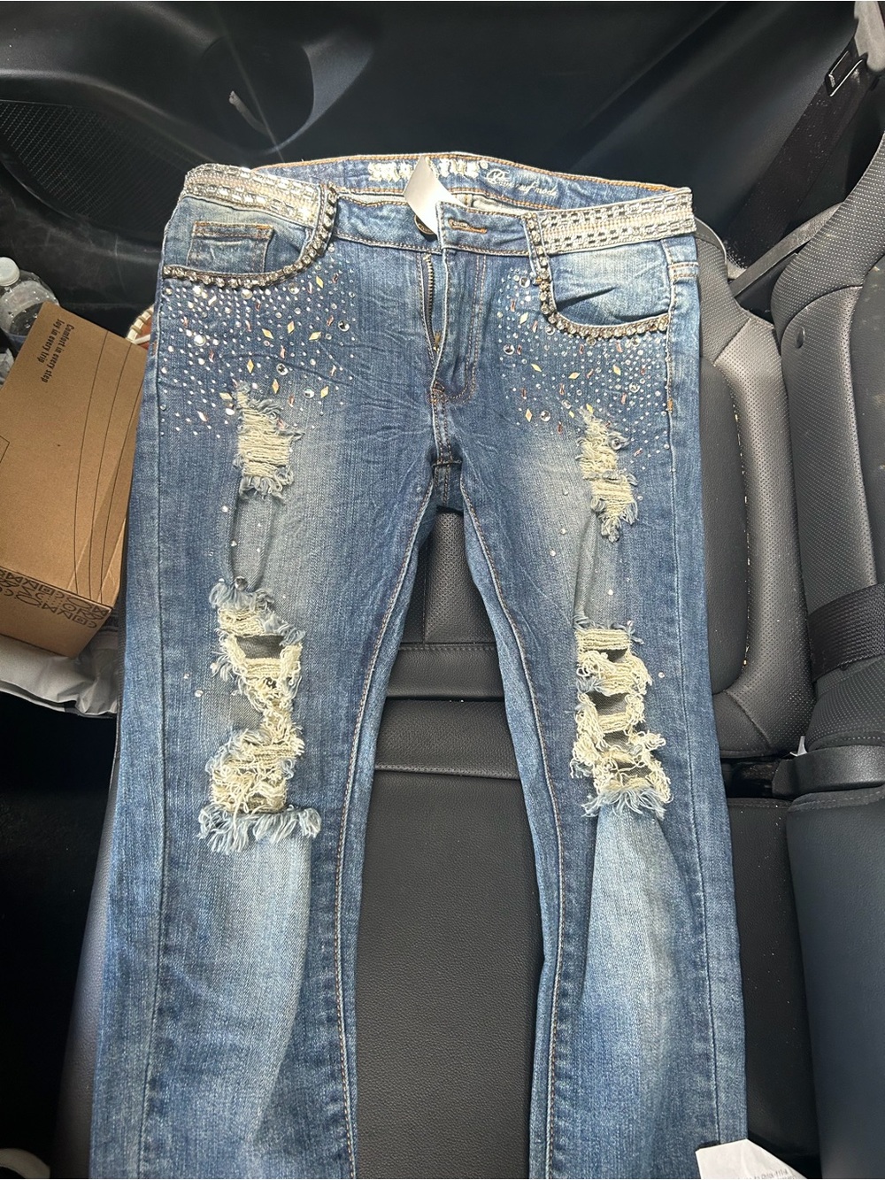 Machine Blue Jeans with Rhinestone Embellishment